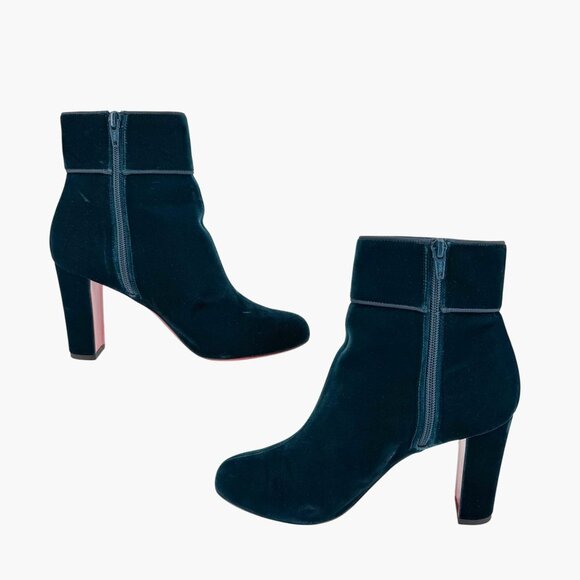 Christian Louboutin Moulamax Teal Velvet Block Heel Ankle Boots Size 38.5 US 8.5 - Picture 11 of 15